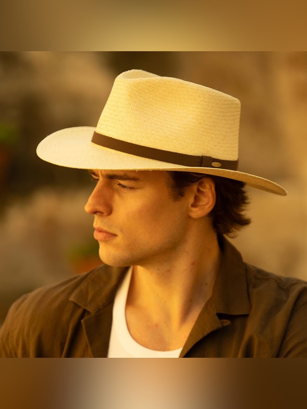 Men's Straw‎ Fedora Hat in Cream with Green Band